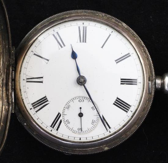 A late Victorian silver hunter keywind pocket watch by Waltham,